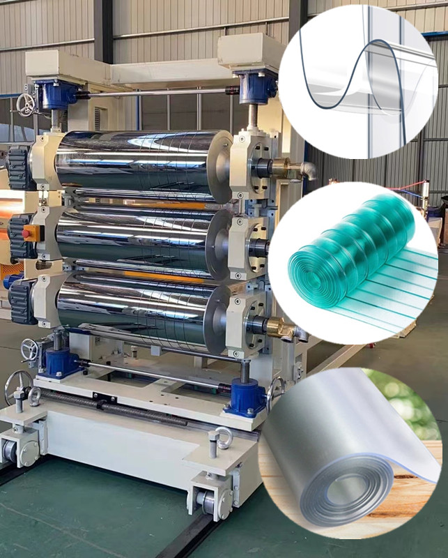 Características do equipamento de cortina de porta macia de PVC calandra de três rolos